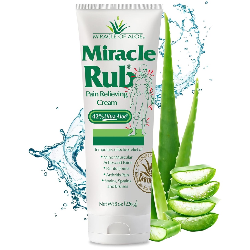 Miracle of Aloe Miracle Rub Pain Relieving Cream 8 oz, Γρήγορη & αποτελεσματική ανακούφιση για την αρθρίτιδα, τους μυς και τον πόνο των αρθρώσεων - Μέγιστη δύναμη UltraAloe Formula, Topical Anaalgesic