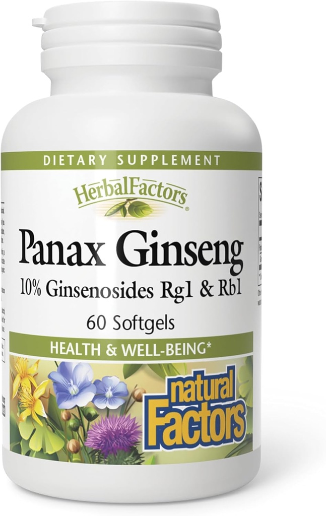 HerbalFactors by Natural Factors, Panax Ginseng, Προάγει την Αντίσταση στο Καθημερινό Στρες και μια Υγιεινή Ευζωία, 60 softgels (60 μερίδες)
