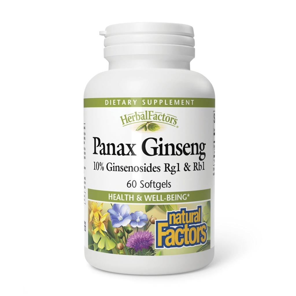 HerbalFactors by Natural Factors, Panax Ginseng, Προάγει την Αντίσταση στο Καθημερινό Στρες και μια Υγιεινή Ευζωία, 60 softgels (60 μερίδες)