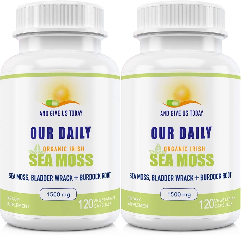 Daily Vites Sea Moss Κάψουλες 1500mg (2 Pack) - Wildcraft Irish Sea Moss Bladderwrack και Burdock Root Superfood Blend - ανοσοποιητικό σύστημα, Υγεία των ορνίθων & Θυρεοειδή Υποστήριξη - 240 κάψουλες χορτοφάγων