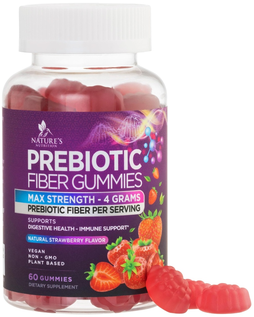 Fiber Gummies For Adults - Daily Digestive Health and Regularity Support - Soluble Fiber 4g Per Serving Gummy Supplement - Prebiotic Gut Support Gummy Plant Based Digestion Support - 60 Gummies