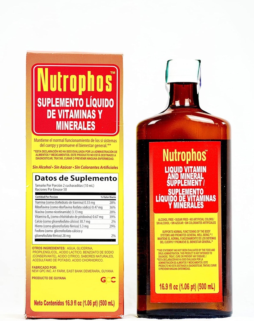 Nutrophos Liquid Vitamin and Mineral Supplement - Υποστηρίζει την κανονική λειτουργία των συστημάτων του σώματος και προωθεί τη γενική ευεξία - 16.9 fl oz