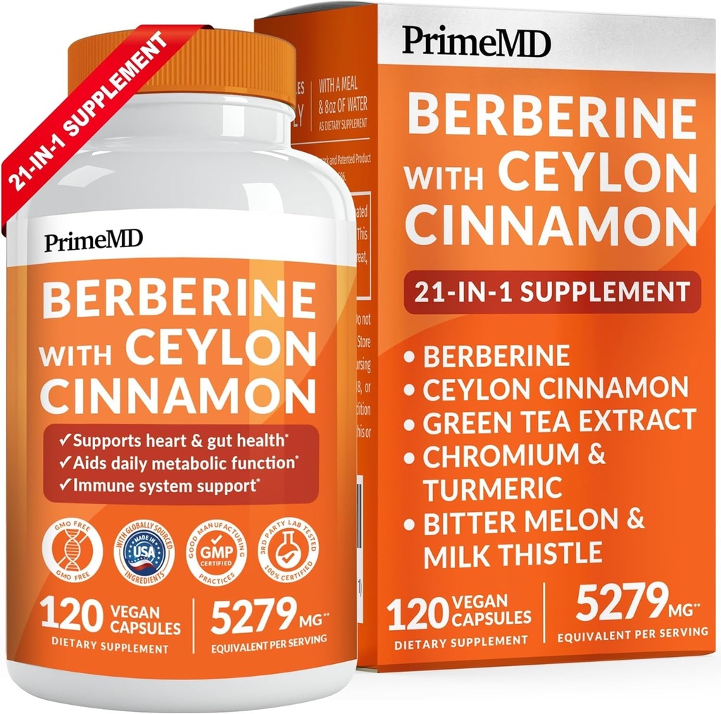 21-σε- 1 συμπλήρωμα βερβερίνης με Ceylon Cinnamon - Μπερβερίνη 1500 mg με Chromium, Bitter Melon και Πράσινο εκχύλισμα τσαγιού - Βερβερίνη 5X για τη διαχείριση βάρους & τη στήριξη μεταβολισμού με 5279 mg (120 ct)