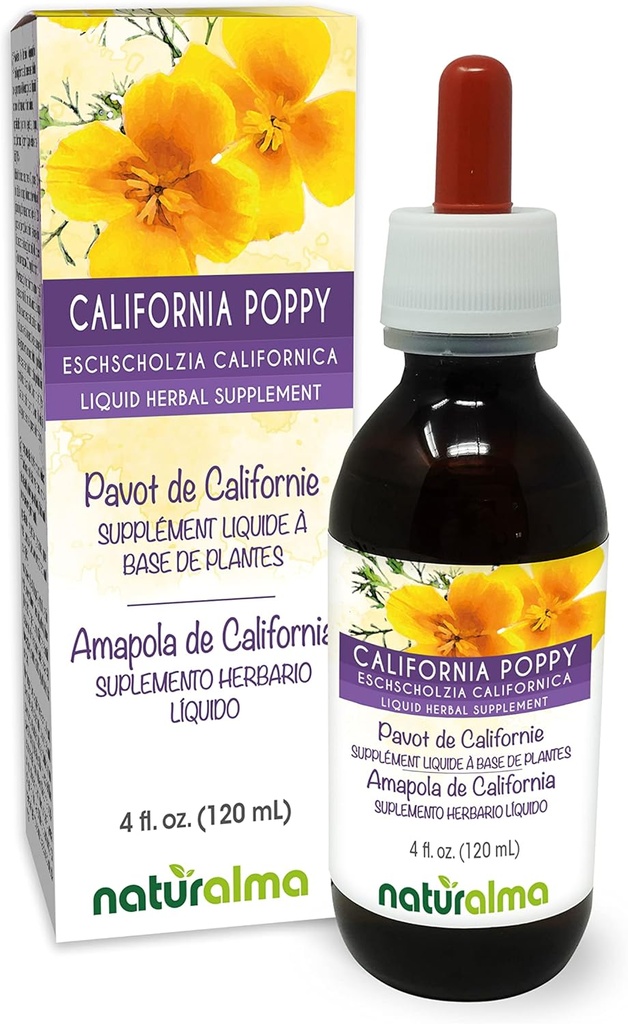 Naturalma Esscholzia (Eschscholzia californica) βότανο Βάμμα Χωρίς αλκοόλ - 4 fl oz εκχύλισμα υγρού σε σταγόνες - συμπλήρωμα βοτάνων - Vegan