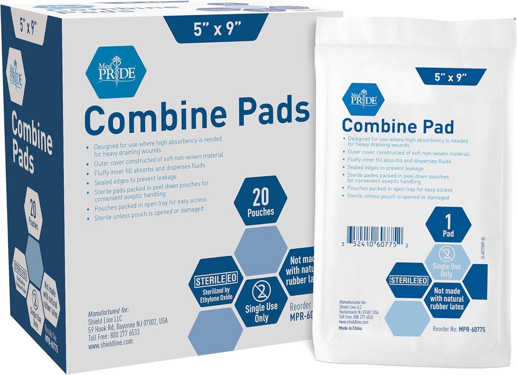 MED PRIDE Nonstick Sterile Abd Combine Pads 5x9 in Extra Absorbent Surgical Dressing for Heavy Leakage (40 Count)