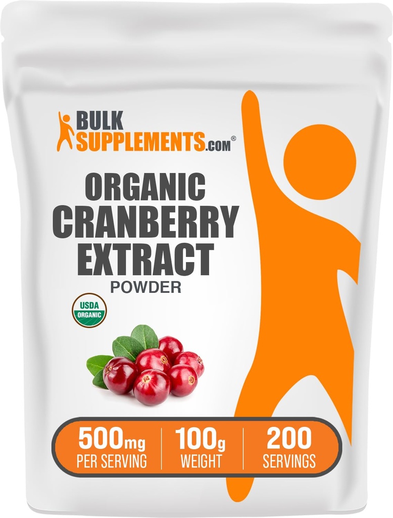 BulkSupplements.com Βιολογικό Cranberry Extract Powder - Βιολογικό Cranberry Flavoring Powder, που προέρχεται από Vaccinium Macrocarpon Fruit - Vegan & Gluten Free, 500mg ανά Σερβίρισμα, 100g (3,5 oz) (Pack of 1)