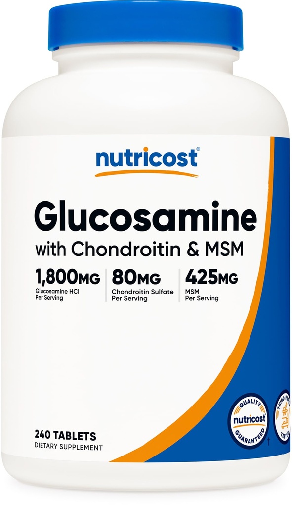 Nutricost Γλυκοσαμίνη 1800mg με Χονδροϊτίνη & MSM, 240 δισκία, 120 μερίδες - Μη ΓΤΟ, Χωρίς γλουτένη