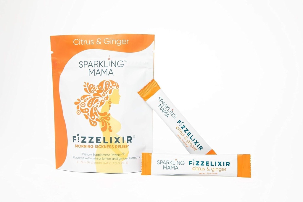 SPARKLING MAMA: Πρωινό ποτό ασθένειας, Fizzelixir αναβράζοντα μείγμα εγκαθιστά το στομάχι, εγκυμοσύνη, 1ο Trimester, IBS, Nausea, USA Made (Vitamin B6, Μαγνήσιο & Φολικό οξύ), Citrus & Ginger 18 Sticks