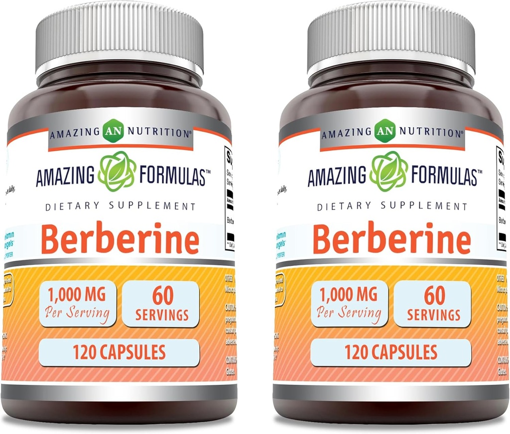 Amazing Formulas Berberine 1000mg Per Serving Capsules Supplement | Non GMO | Gluten Free | Made in USA (120 | 2 Pack)