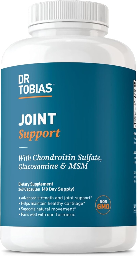 Dr. Tobias Joint Support Supplement with Glucosamine Chondroitin MSM, Supports Connective Tissue, Function & Flexibility, Extra Strength Joint Supplements for Men & Women, 240 Capsules