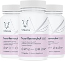 Βιτρούβιν Trans-Reεσβερατρόλη 500mg, 3 μπουκάλια πακέτο, Vegan, μη-GMO, Γλουτένη-ελεύθερο, Ζελατίνη-ελεύθερο.