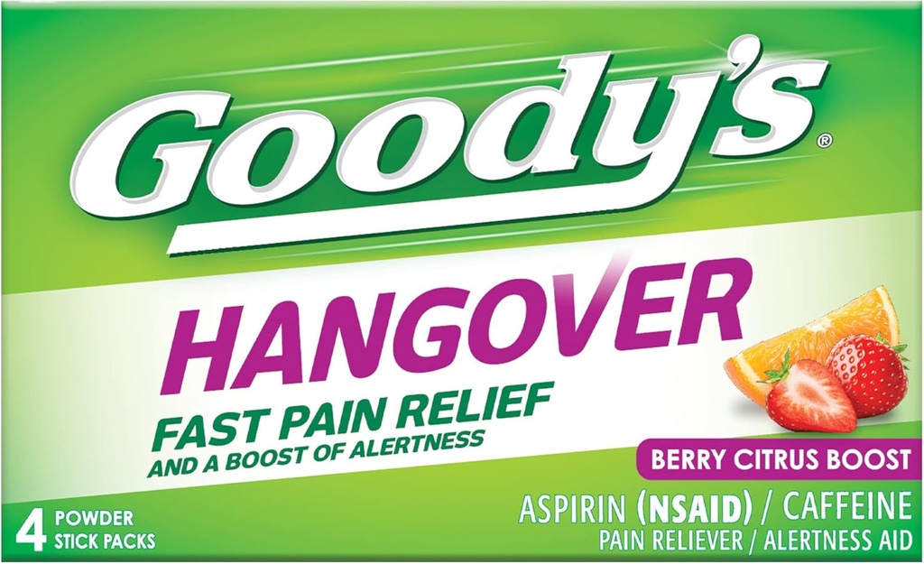 Σκόνη Hangover Goody's, Fast Pain Relief & Boost of Alertness Berry Citrus, 4 ct (Pack of 1)