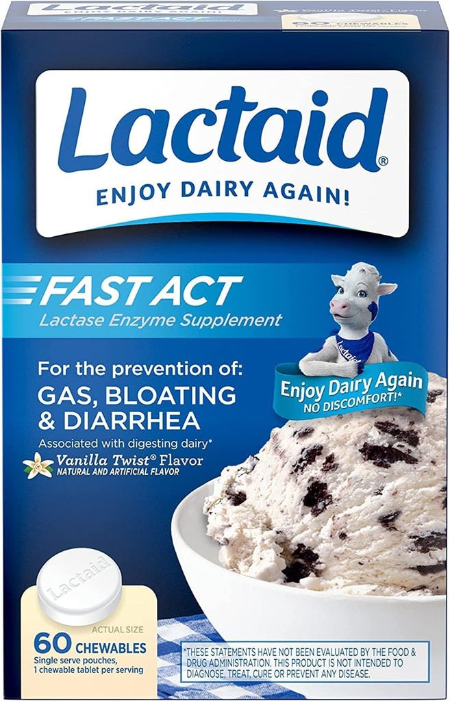 LACTAID Fast Act Chewables Vanilla Twist 60 ea (Pack of 12)