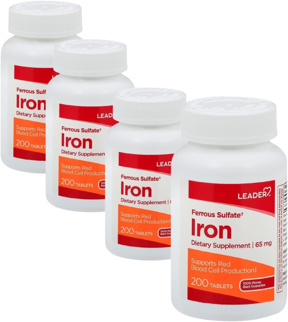 Leader Ferrous Sulfate 65MG Tablets 200 Ct. Συμπλήρωμα σιδήρου για την ενέργεια & ζωτικότητα