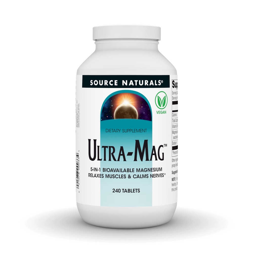 Πηγές Naturals Ultra-Mag Υψηλής Αποτελεσματικότητας σύμπλοκο μαγνησίου - Διατηρεί μυϊκή & νευρική λειτουργία - 240 δισκία