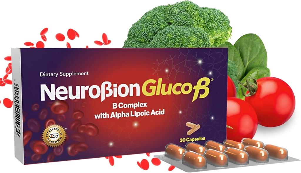Neurobion Gluco B con Acido Alfa Lipoico Dietary Supplement B Complex with Alpha Lipoic Acid, Complejo B 30 Capsule