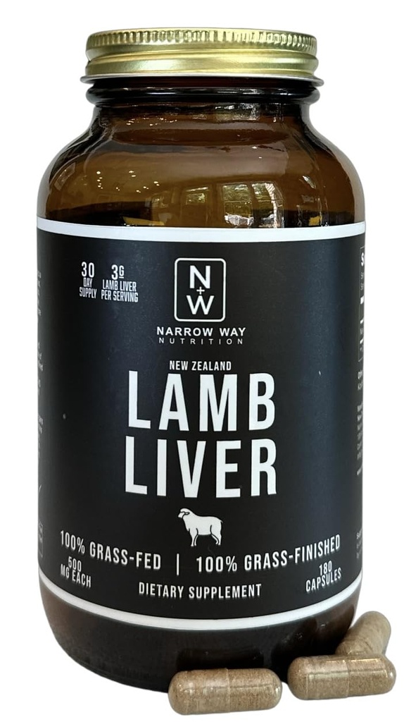Lamb Liver Regeneratively Raised in New Zealand (180 Capsules), 100% Grass-Fed & 100% Grass-Finished, 30 Day Supply at 6 Capsules Daily (Kosher Bovine Gelatin Capsules)