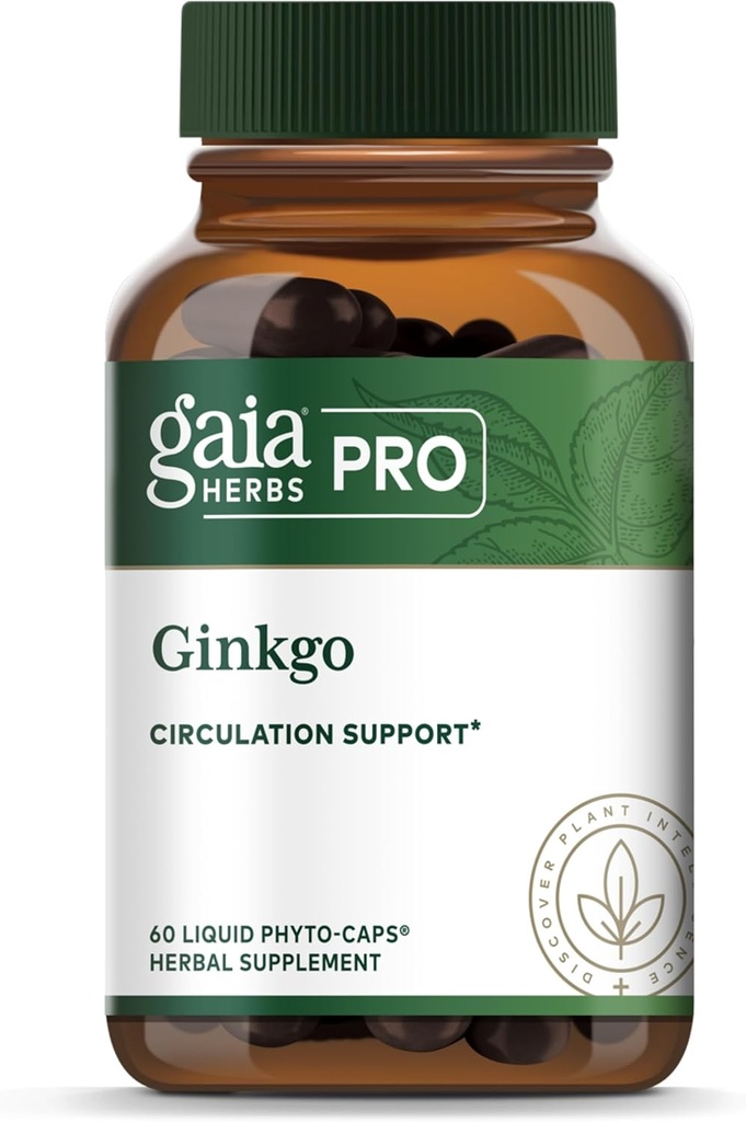 GAIA HERBS PRO Ginkgo - Υγιής ροή αίματος & εγκεφαλική λειτουργία συμπλήρωμα υποστήριξης * - συμπλήρωμα υποστήριξης κυκλοφορίας αίματος * με εκχύλισμα φύλλων Ginkgo - 60 υγρά Phyto-Caps (30 εξυπηρετούν)