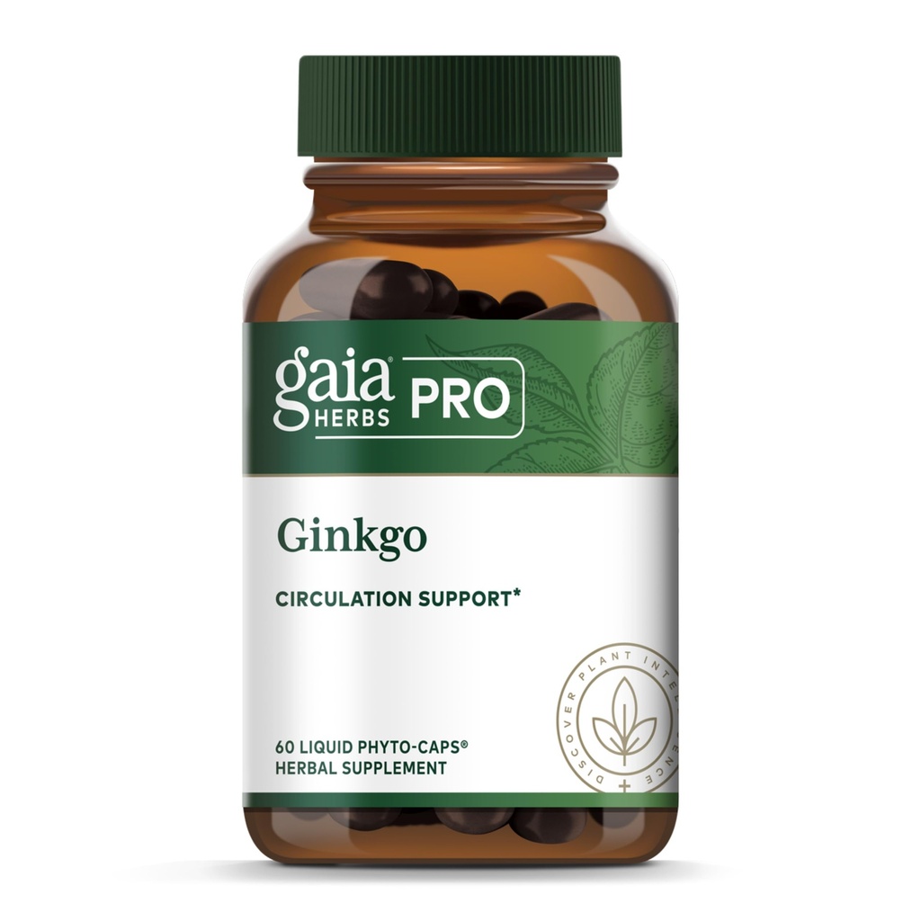 GAIA HERBS PRO Ginkgo - Υγιής ροή αίματος & εγκεφαλική λειτουργία συμπλήρωμα υποστήριξης * - συμπλήρωμα υποστήριξης κυκλοφορίας αίματος * με εκχύλισμα φύλλων Ginkgo - 60 υγρά Phyto-Caps (30 εξυπηρετούν)