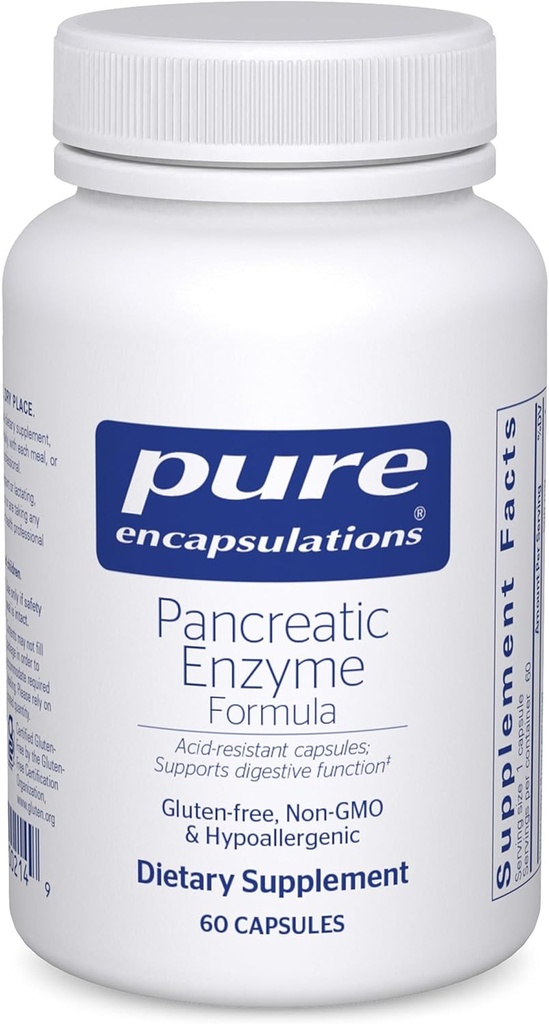 Pure Encapsulations Pancreatic Enzyme Formula - Digestive Enzymes for Digestion - Strengens Gut Health* - Στοχευμένες Κάψουλες Παράδοσης - Χωρίς Γλουτένη & Μη ΓΤΟ - 60 Κάψουλες