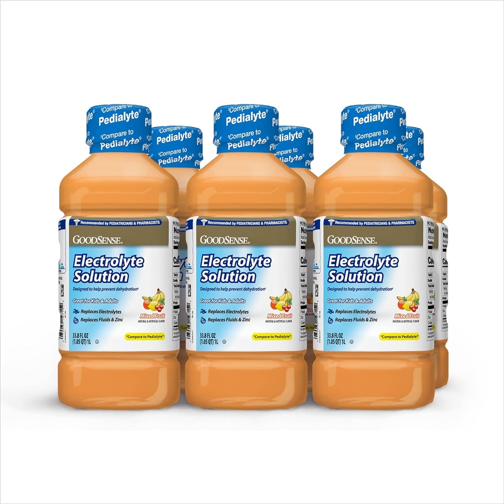 GoodSense Mixed Fruit Electrolyte Solution - Αντικαθιστά τους ηλεκτρολύτες, τα υγρά και τον ψευδάργυρο για παιδιά & ενήλικες, Ενυδατικό Ποτό για Αφυδάτωση, 33.8 Fluid Ounces (Pack of 6)