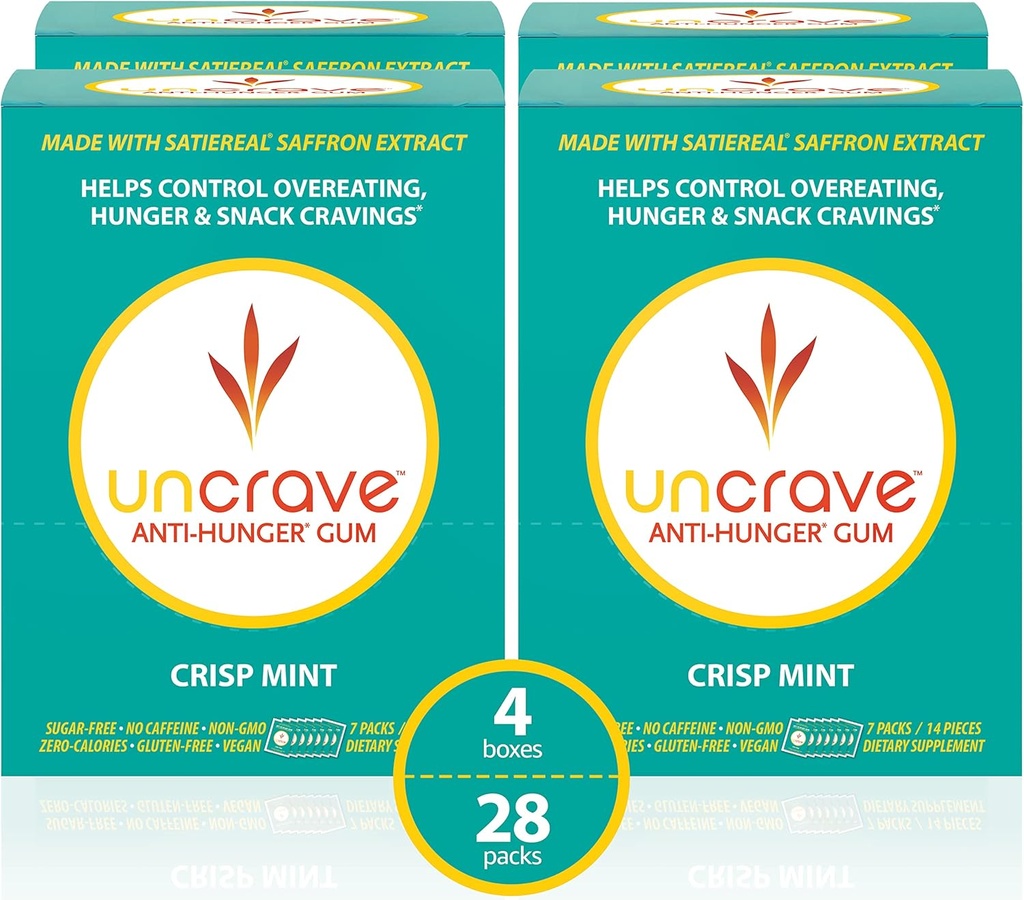 UnCrave Gum - Εγχύστηκε με 100% καθαρό εκχύλισμα σαφράν – Ελέγχου Cravings - Βελτίωση Mood - Vision Health – Crisp Mint (56 κομμάτια)