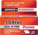 Motrin Dual Action with Tylenol, Ibuprofen & Acetaminophen Fast-Acting Dual Action Pain Reliever for Minor Aches & Pains, Ibuprofen (NSAID) 125 mg & Acetaminophen 250 mg, 120 ct