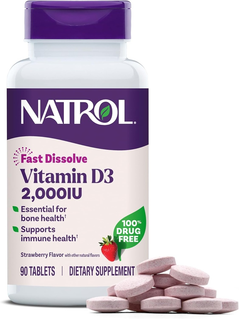 Natrol ταχεία διάλυση βιταμίνη D3 2.000 IU, συμπλήρωμα διατροφής για τα οστά και κοινή υγεία, συμπλήρωμα υποστήριξης των οστών, 90 δισκία, 90 ημέρες προσφοράς