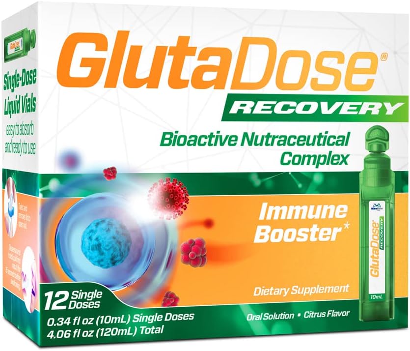 GlutaDose Recovery Immunity Supplement - Υγρές Βιταμίνες Ανοσολογική Υποστήριξη για Παιδιά & Ενήλικες, Πακέτο Θεραπείας Ψυχρού & Γρίπης (Glutathione Astragalus Echinacea Acerola) Ανοσοποιητικό Αναμνηστικό για Γυναίκες Άνδρες - 12 Φιαλίδια