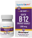 Superior Source NO Shot Quick Energy Burst B-12 1,000 mcg - Premium συμπλήρωμα υποστήριξης νευρικού συστήματος - Μη GMO & Gluten-free - 100 MicroLingual Instant Dissolve Tablets