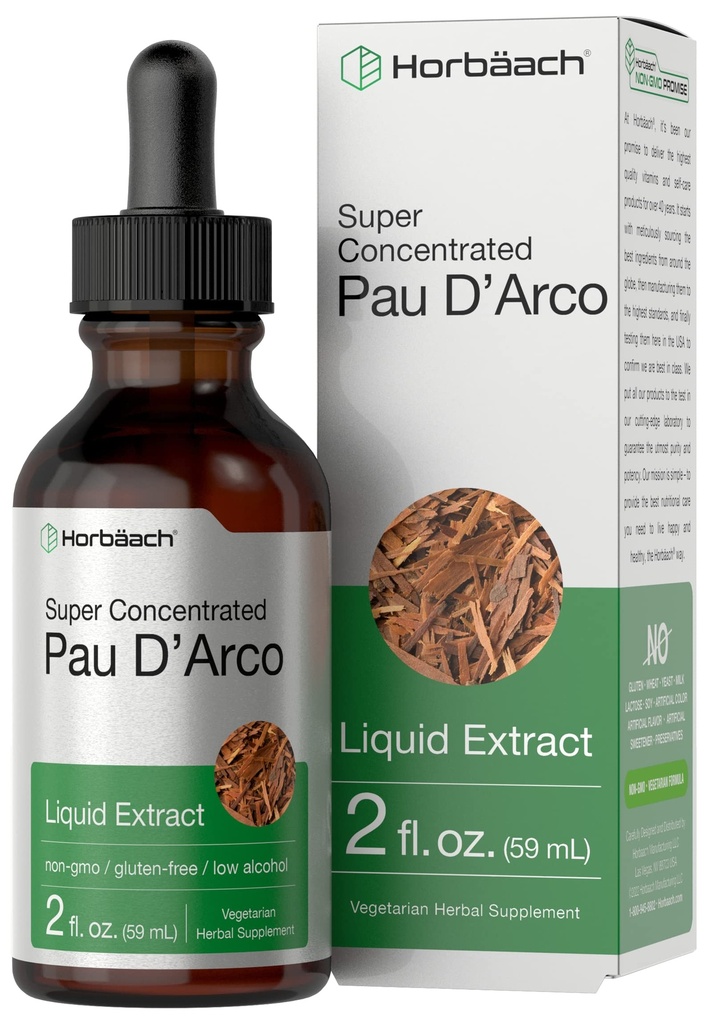 Horbaach PAU D'Arco Tincture | Inner Bark Extract | 2 fl oz | Low Alcohol Liquid Drops | Vegetarian, Non-GMO & Gluten Free Supplement