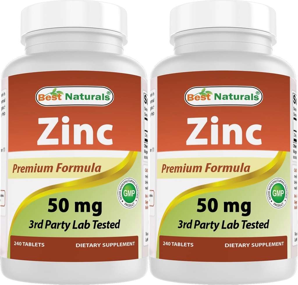Best Naturals συμπλήρωμα ψευδαργύρου ως γλυκονικό ψευδάργυρο 50mg 240 δισκία Συσκευασία των 2