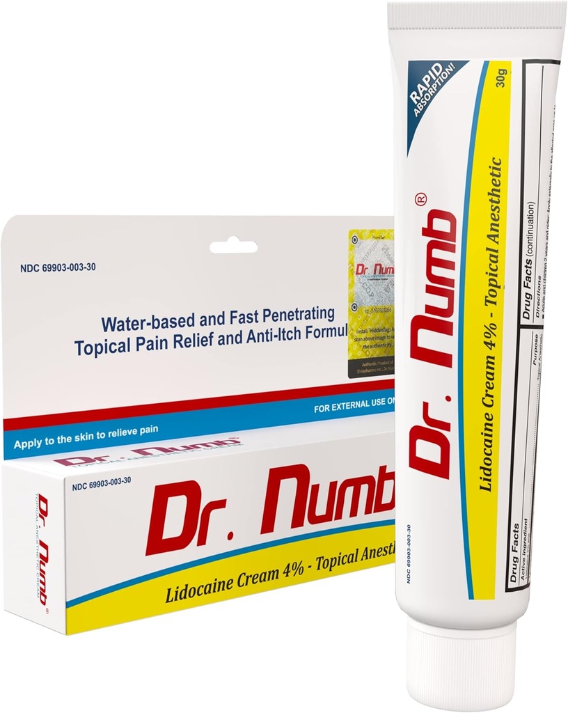 Dr. Numb 4% Lidocaine Cream – Topical Anorectal for Temporary Relief of Hemorrhoid and Local Discomfort – with Vitamin E – 30g (1 Pack)