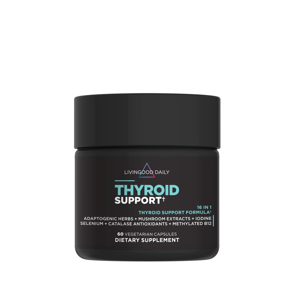 Livingood Daily Thyroid Support Supplement, 16-in-1 Wellness Blend with Adaptogenic Herbs, Iodine, Magnesium and Selenium, Thyroid Support for Women & Men, Vegetarian Capsles, Gluten Free, 60 Count