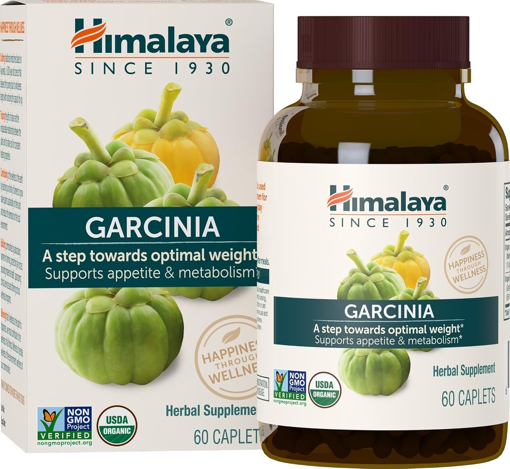 Himalaya Organic Garcinia Cambogia - συμπλήρωμα βοτάνων Υποστηρίζοντας το βάρος, τον έλεγχο ορεκτικών και λιπιδίων Μεταβολισμός - Vegan, μη ΓΤΟ, Χωρίς γλουτένη, 600 mg, 60 Caplets