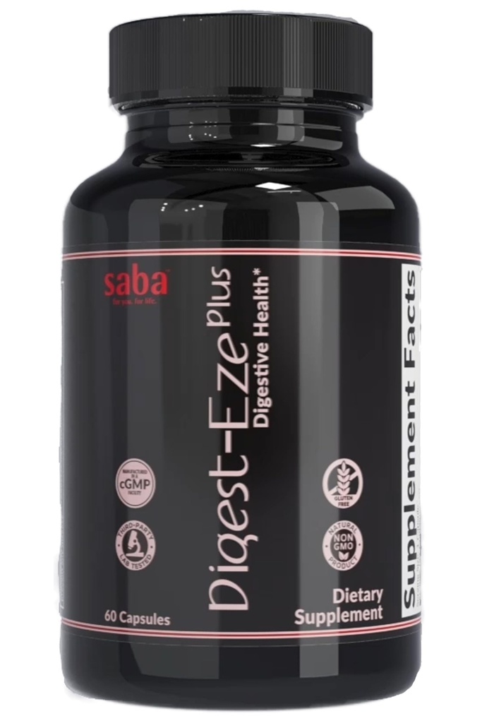 Saba Digestive-EZE Plus–Broad Spectrum Plant-Sourced Enzymes, Prebiotics & Probiotics -Support Digestive & Gut Functions, Immunity & Absorption with Betaine, Bromelain -60 Capsules