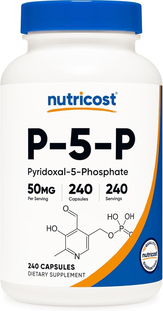 Nutricost P5P Βιταμίνη B6 Συμπλήρωμα 50mg, 240 Κάψουλες (Pyridoxal-5-Phosphate) - Χορτοφαγικά Φιλικά, Μη ΓΤΟ, Χωρίς Γλουτένη