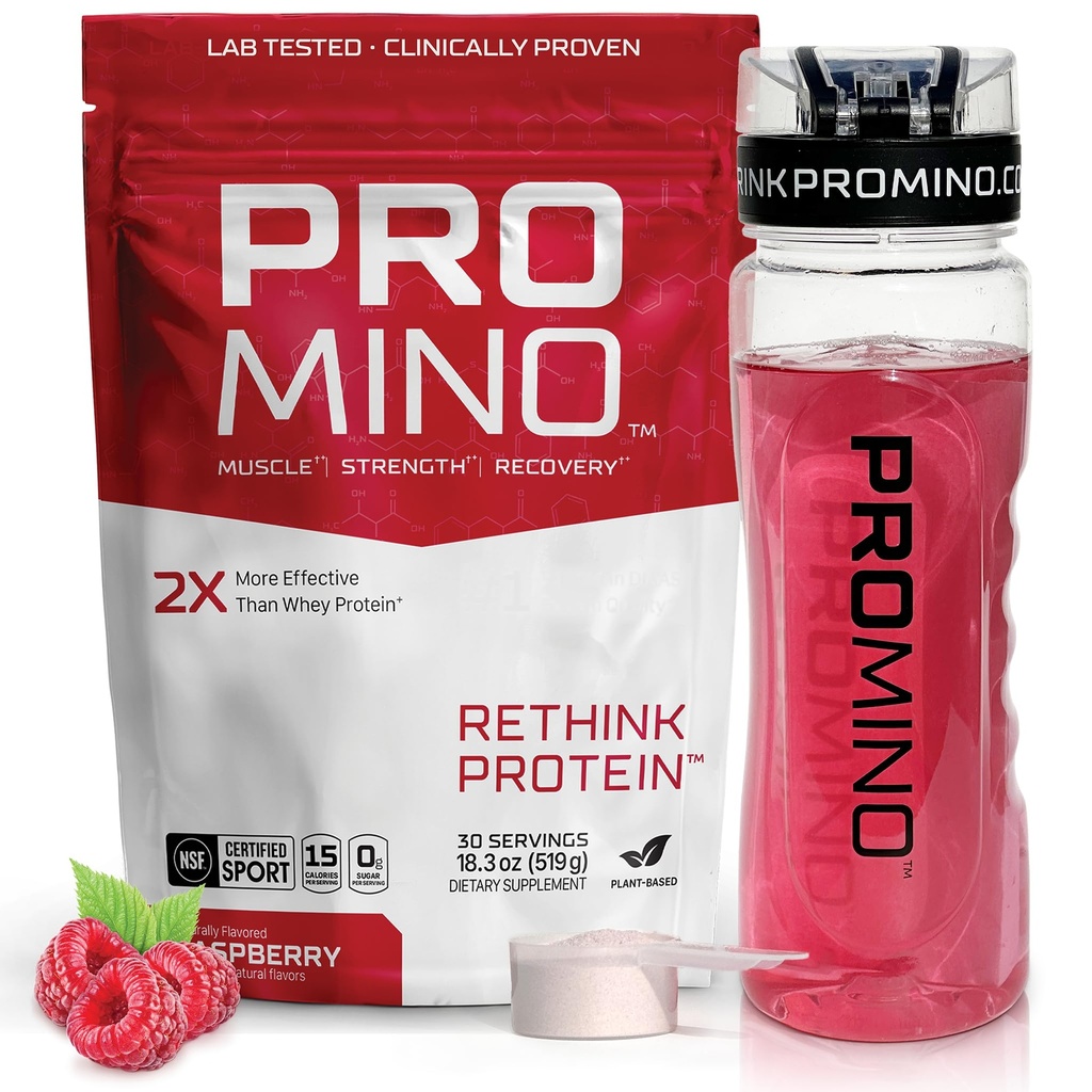 Promino® Essential Amino Acid Muscle Drink – 2X Πιο αποτελεσματικό από τον ορό γάλακτος – NSF Certified for Sport – Καύσιμα αποκατάστασης χωρίς ζάχαρη – Βατόμουρο, 30 υπηρεσίες