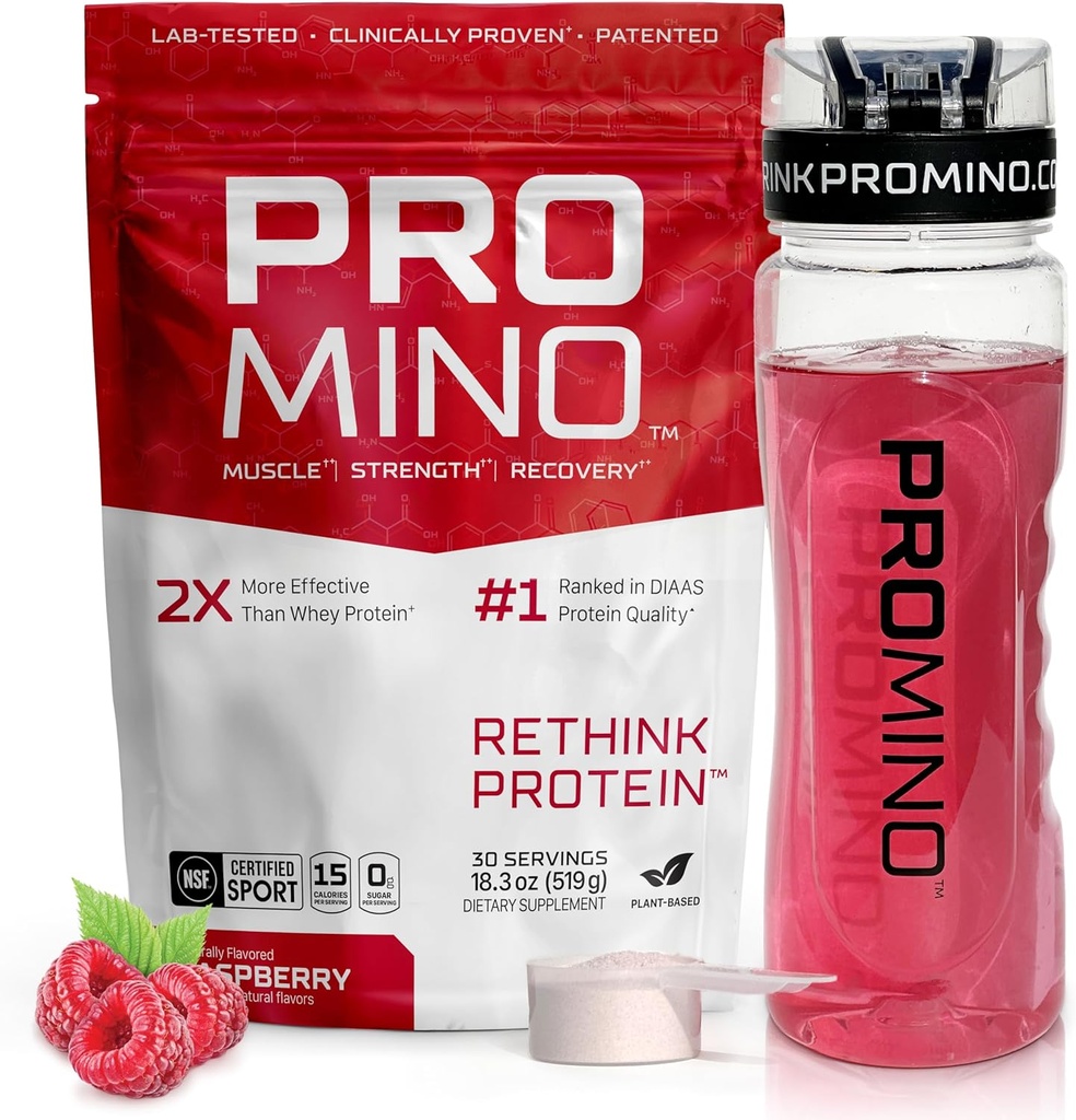 Promino® Essential Amino Acid Muscle Drink – 2X Πιο αποτελεσματικό από τον ορό γάλακτος – NSF Certified for Sport – Καύσιμα αποκατάστασης χωρίς ζάχαρη – Βατόμουρο, 30 υπηρεσίες