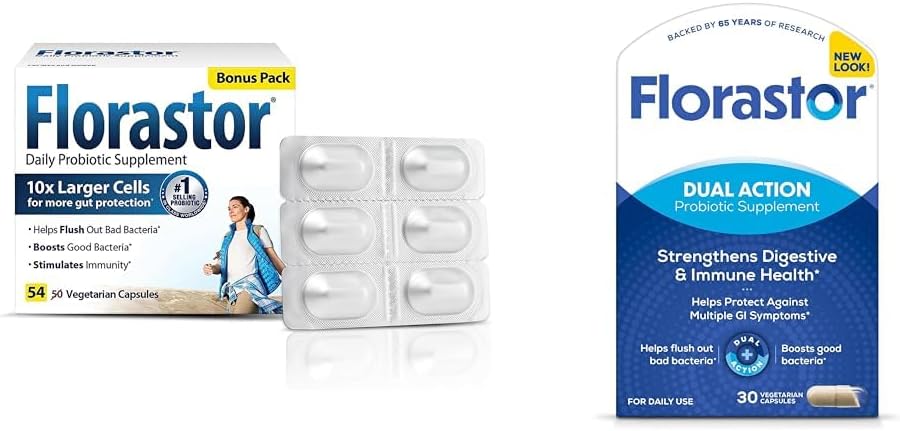 Florastor Probiotics Digestive & Immune Health Bundle με 54 & 30 κάψουλες, Probiotics για γυναίκες & άνδρες, Βοηθά να ξεπλύνετε τα κακά βακτήρια και ενισχύει την καλή με Saccharomyces Boulardii CNCM I-745 Strain
