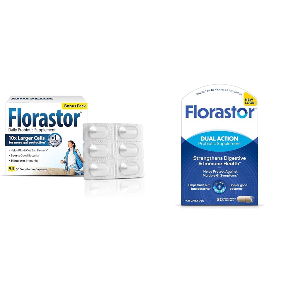 Florastor Probiotics Digestive & Immune Health Bundle με 54 & 30 κάψουλες, Probiotics για γυναίκες & άνδρες, Βοηθά να ξεπλύνετε τα κακά βακτήρια και ενισχύει την καλή με Saccharomyces Boulardii CNCM I-745 Strain