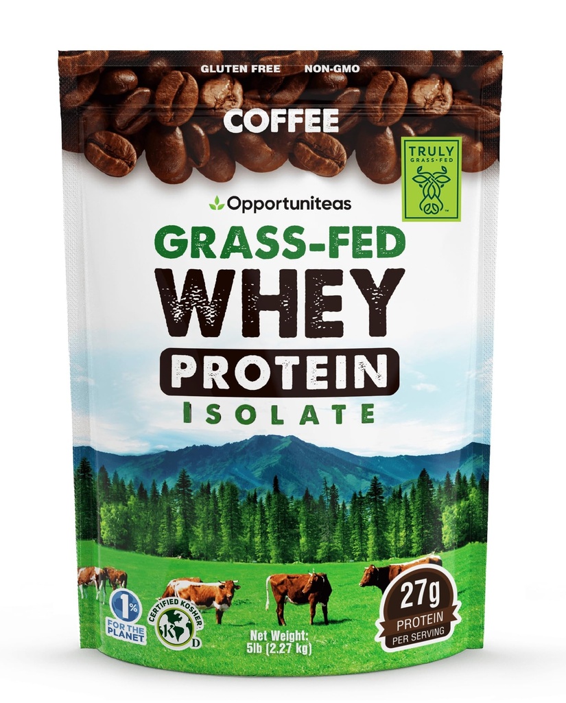 Opportunitas Grass Fed Coffee Whey Protein Isolate Powder - 27g Protein Powder Χωρίς Τεχνητά γλυκαντικά, 60mg καφεΐνη, ορμονές-ελεύθερος αγελάδες - 5lb