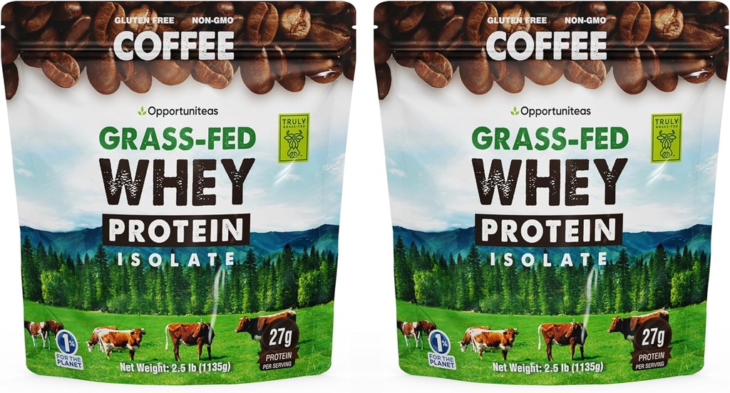 Opportunitas Grass Fed Coffee Whey Protein Isolate Powder - 27g Protein Powder Χωρίς Τεχνητά γλυκαντικά, 60mg καφεΐνη, ορμονές-ελεύθερος αγελάδες - 5lb