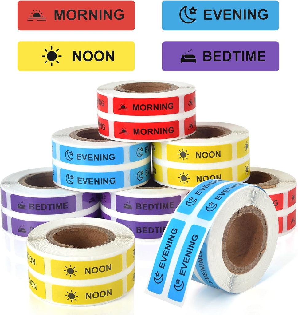 Medicine Stickers Medication Instruction Label Permanent Paper Label Morning Noon Evening Bedtime Stickers for Pill Case Planner 0.4 * 1.6inch (Κάθε Σχεδιασμός 1000 φύλλων)