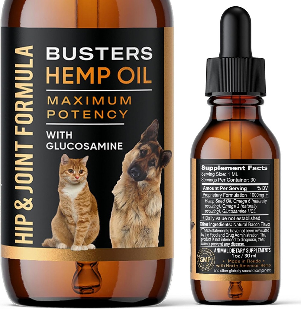 Busters Hip και Joint Hemp Oil Formula εμπλουτισμένη με γλυκοζαμίνη, ανακούφιση του πόνου για σκύλους και κατοικίδια ζώα, αρθρίτιδα, και προηγμένη υποστήριξη κινητικότητας