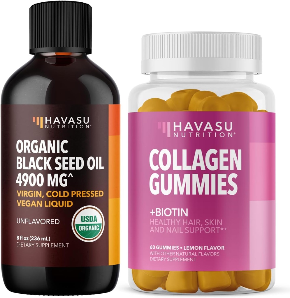 HAVASU NUTRITION οργανικό έλαιο μαύρου σπόρου σε υγρή μορφή + δεσμίδα κολλαγόνου