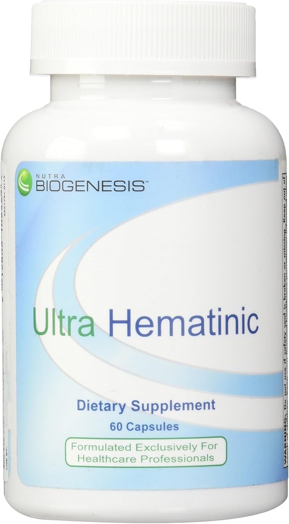 Nutra BioGenesis - Ultra Αιματινικό - Σιδήρου, Β Βιταμίνες και χαλκού για την απορρόφηση σιδήρου, RBC Υποστήριξη και Ενέργεια - 60 κάψουλες