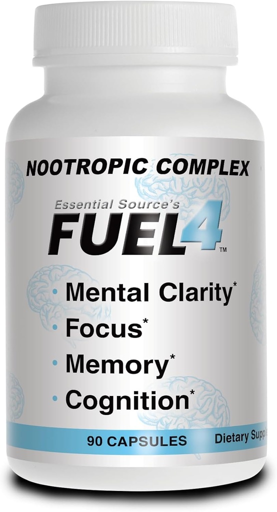 Fuel4 Nootropic Brain Support Supplement – Focus & Mental Clarity Capsules with Vitamin D3, Ginkgo Biloba, Cognivia, Alpha GPC, DMAE & Huperzine A – Non-GMO, Made in USA – 90 Veggie Capsules