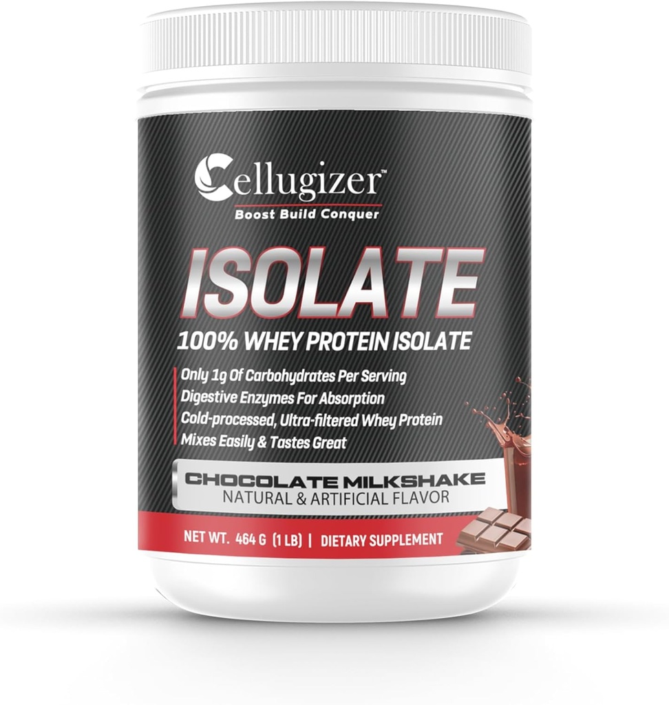 Cellugizer 100% Whey Isolate 1lb, σοκολάτα I 25g πρωτεΐνη, γρήγορο ξύρισμα I 0g ζάχαρη, χαμηλή υδατάνθρακες