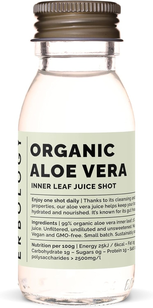 Erbology Organic Aloe Vera Juice 12 Daily Shots (2 fl oz) - Ανοσία Υποστήριξη και Detox - από το Inner Leaf - Κατευθείαν από τη φάρμα στην Ισπανία - Αδιάλυτη - Δεν Προστέθηκε Ζάχαρη - Μη ΓΤΟ - Ανακυκλώσιμο Γυάλινο Μπουκάλι